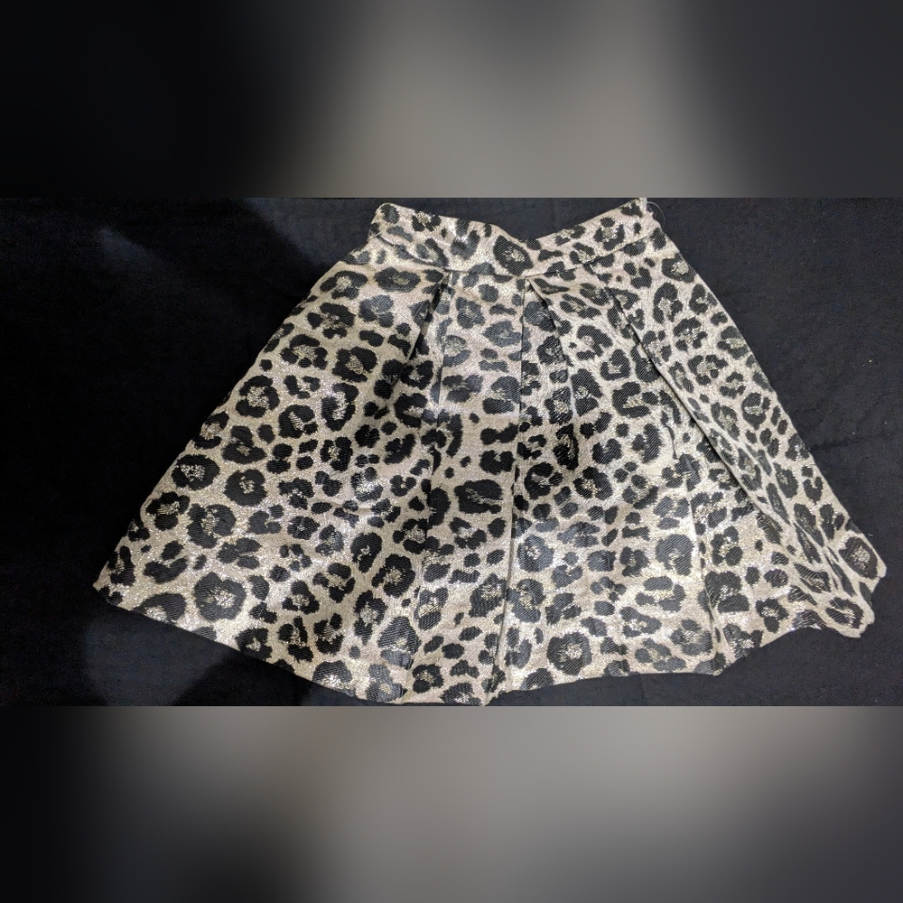 Boston Proper Leopard Print Circle Skirt in Black and Cream